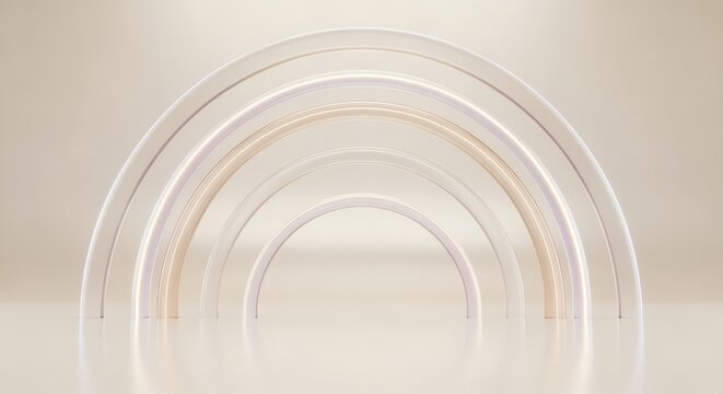 Translucent pearl glass forms spectacular glowing pearl arcs suspended gracefully midair with iridescent edges and soft radiant reflections. Abstract luxurious concept