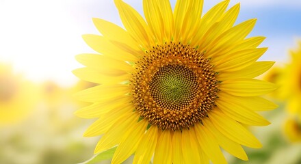 Fototapeta premium Close up of a bright yellow sunflower blooming under the sun