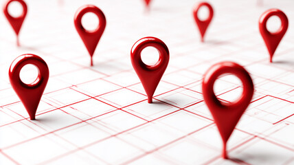 Multiple location markers arranged on a grid symbolizing navigation, connectivity, geographic organization, and strategic mapping systems.
