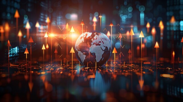 Global economic growth visualized upward arrows and a glowing earth for 2026 chinese new year - Powered by Adobe