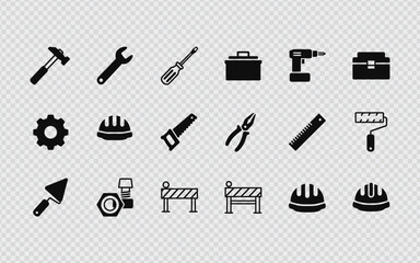 Fototapeta premium Construction tools and equipment icons set on transparent background