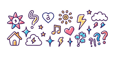 Playful colorful icons with transparent background