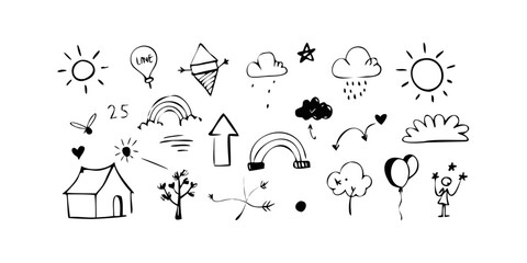 Playful doodle elements on white background illustration