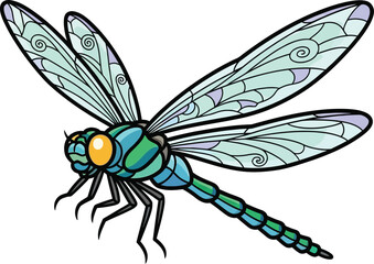 Stained glass dragonfly vector art blue green insect illustration