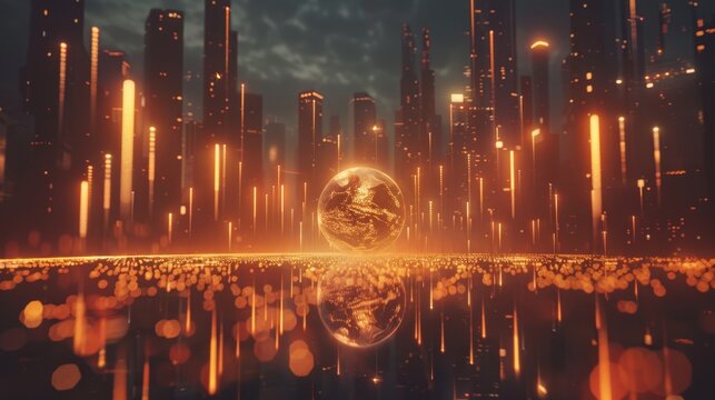 Visualizing global economic growth  upward arrows and a glowing earth for 2025 prosperity - Powered by Adobe