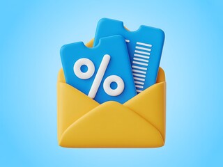 Email marketing campaign with discount coupons and special offer tickets