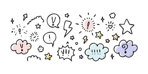 Playful pastel speech bubbles and stars with question mark