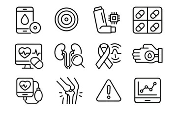 Fototapeta premium Diabetes monitor pillbox app chronic icon tracking monitoring scan glucose sensor vector