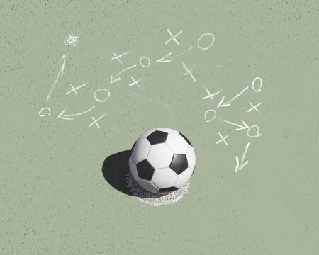 Flat design. green grass texture with a soccer ball, isolated om free soccer field - Tactical formation in soccer. - Powered by Adobe