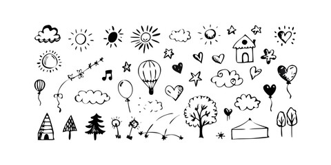 Obraz premium Rough Hand Drawn Doodle Icons with Transparent Background