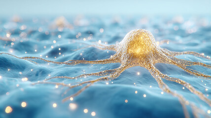 Biological cell structure extending multiple branches symbolizing dynamic organism behavior and scientific innovation.
