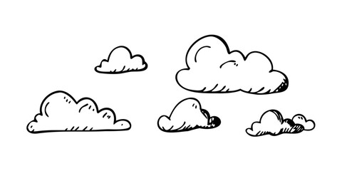 Simple Doodle Clouds White Transparent Background drawing