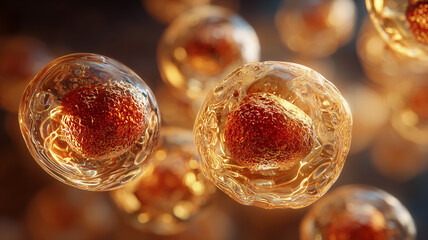 An intricate visualization of organic spheres representing microscopic biological activity and internal growth processes within cellular environments used for scientific concepts.
