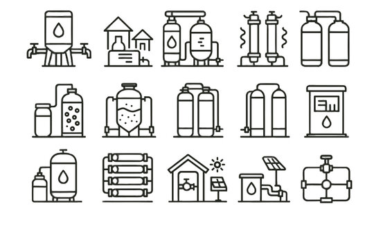 Vector carbon tank purification icon network water exchange system community monitoring ion