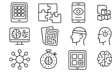 Brain attention reaction activity timer app skill training diagram icon interface vector