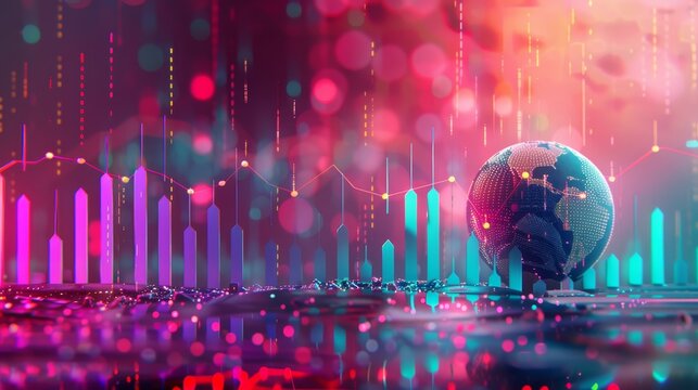 Visualizing global economic growth  upward arrows surrounding a glowing earth for 2025 new year - Powered by Adobe