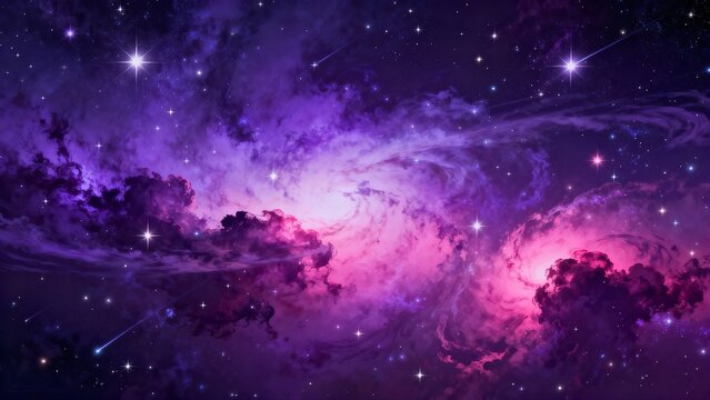 Vibrant cosmic galaxy nebula background with stars and purple pink colors - Powered by Adobe