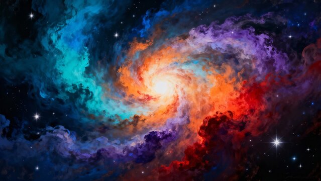 Dynamic spiral galaxy nebula background with vibrant cosmic colors