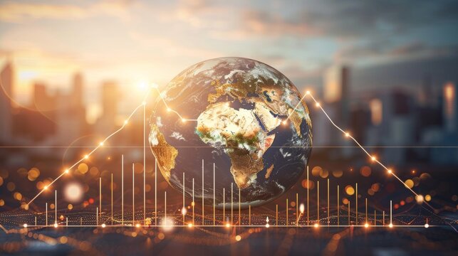 Visualizing global economic growth with upward arrows and a glowing earth for 2026 chinese new year