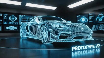 Futuristic Holographic Sports Car Prototype V2 Digital Showcase. - Powered by Adobe