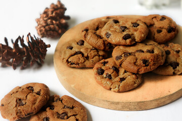 It's a bunch of freshly baked chocolate chip cookies made with brown sugar.