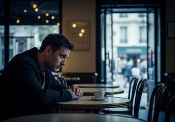 man waiting in cafe
