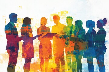 Collaborative business meeting office space digital art colorful background group discussion teamwork concept