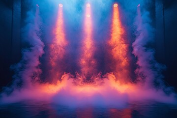 Orange And Blue Spotlights With Smoke