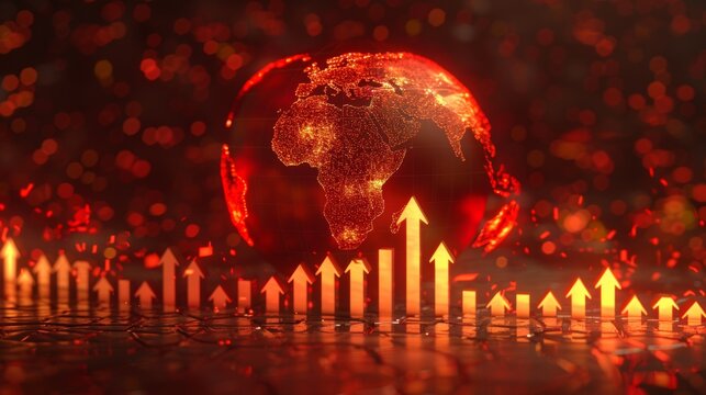 Global economic growth visualized  upward arrows and glowing earth for 2026 chinese new year fairs