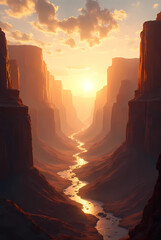 Sunset Canyon with Winding River