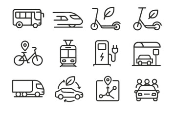 Icons charging truck carpooling stop efficiency vector station transportation car optimization electric