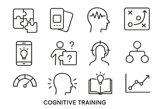 Skill learning concentration vector memory book icon cognitive card symbol training icons