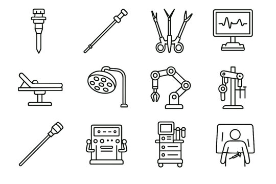 Surgical icon minimal vector endoscope monitor camera forceps drape icons instrument robotic