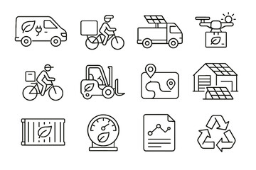 Fototapeta premium Bike transport chart vector icons van hybrid panels solar energy sustainable icon