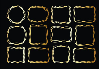 Hand drawn gold wavy frames collection decorative design elements