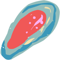 A vibrant, stylized vector illustration of an opened mussel (or clam) shell, revealing the meat inside. Perfect as a menu icon, fish market graphic, or for promoting Mediterranean cuisine.