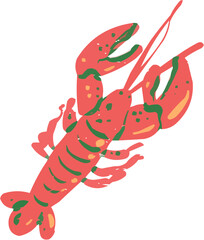 A vivid, stylized vector illustration of a red lobster with detailed claws and antennae. Perfect icon for high-end restaurant menus, fish markets, or seafood festival promotions. Isolated element.