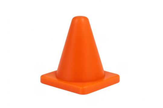 Orange plastic traffic cone signalling construction work ahead
