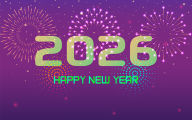 Festive 2026 Happy New Year Celebration Background with Purple Fireworks.