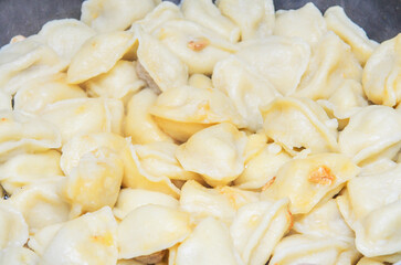 Close-up of freshly cooked pierogi, a traditional Eastern European dish