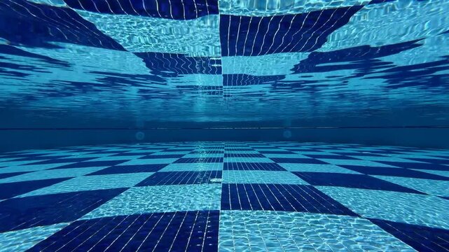 Underwater pool camera capture shows beautiful rippling water patterns, light reflections, and texture on the pool floor, creating a mesmerizing aquatic visual