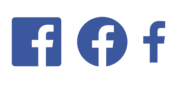 The Facebook logo set with a blue background and white "f" icon. Vector illustration.	
