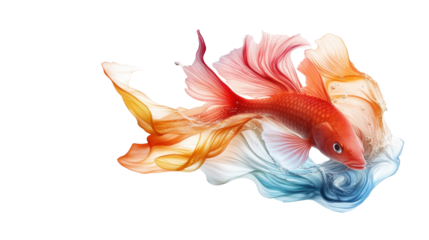Colorful Fish in Splash on Transparent Background