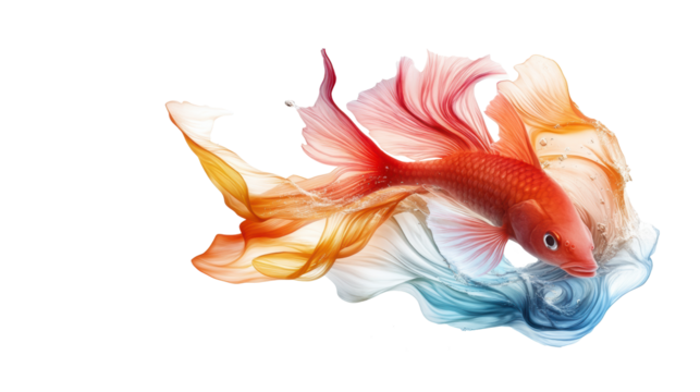 Colorful Fish in Splash on Transparent Background