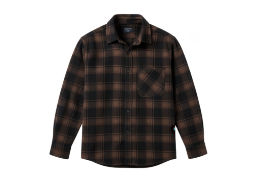 Brown plaid flannel shirt isolated on transparent background
