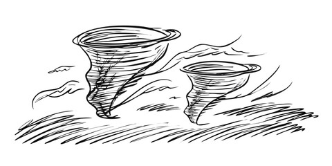 Two Tornadoes Sketch with Windy Lines twister storm