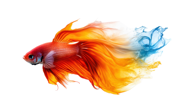 Vibrant Betta Fish with Flowing Fins on Transparent Background