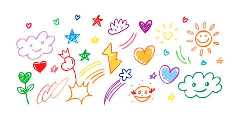 Vibrant doodle elements with transparent background