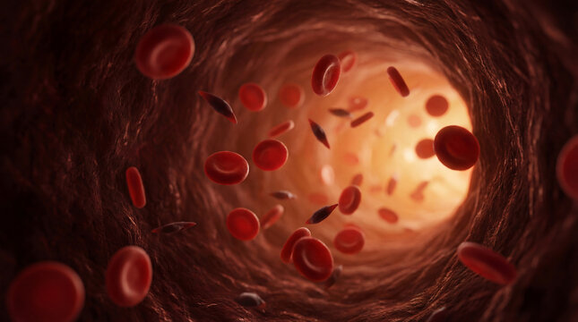 Red blood cells flowing through a blood vessel illustration of human anatomy medical concept