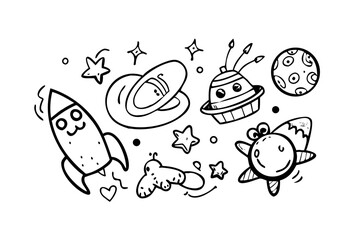 Whimsical Astronaut Alien Face Doodle space